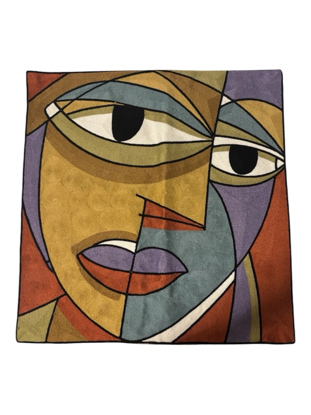 Abstract Cubist Face Accent Pillow Cover in Mustard, Rust, Lavender